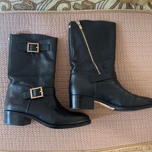 Italian leather black leather mid calf bootie